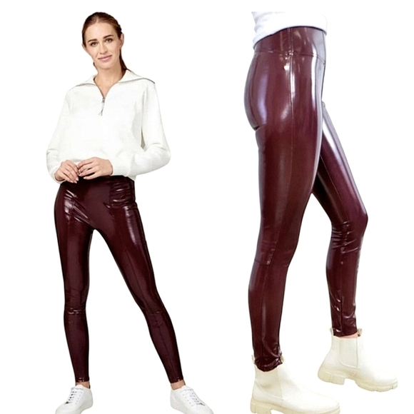 SPANX Pants - SPANX Burgundy Faux Patent Leather Leggings